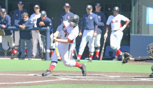 Angelo Bortolin, seen here in a previous game, socked a three-run double to highlight an eight-run eighth-inning rally to give the College of San Mateo Bulldogs a 12-11 win Saturday over Diablo Valley College.