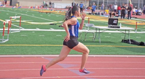 Yan-Jun ‘Sophie’ Liao, a two-time national high school champion in her native Chinese Taipei, the top qualifier in both the 100 and 200 at the Coast Conference championships. Photo by CSM Track & Field.