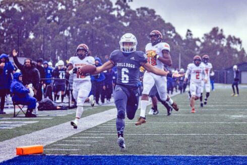 CSM running back Ezra Moleni earned game MVP honors following a 232-yard, two-touchdown rushing performance Saturday against Riverside City College to win the CCCAA state championship. Photo by Patrick Nguyen.